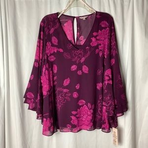 NWT Nanette Lepore purple/pink flutter sleeve top size 2X.